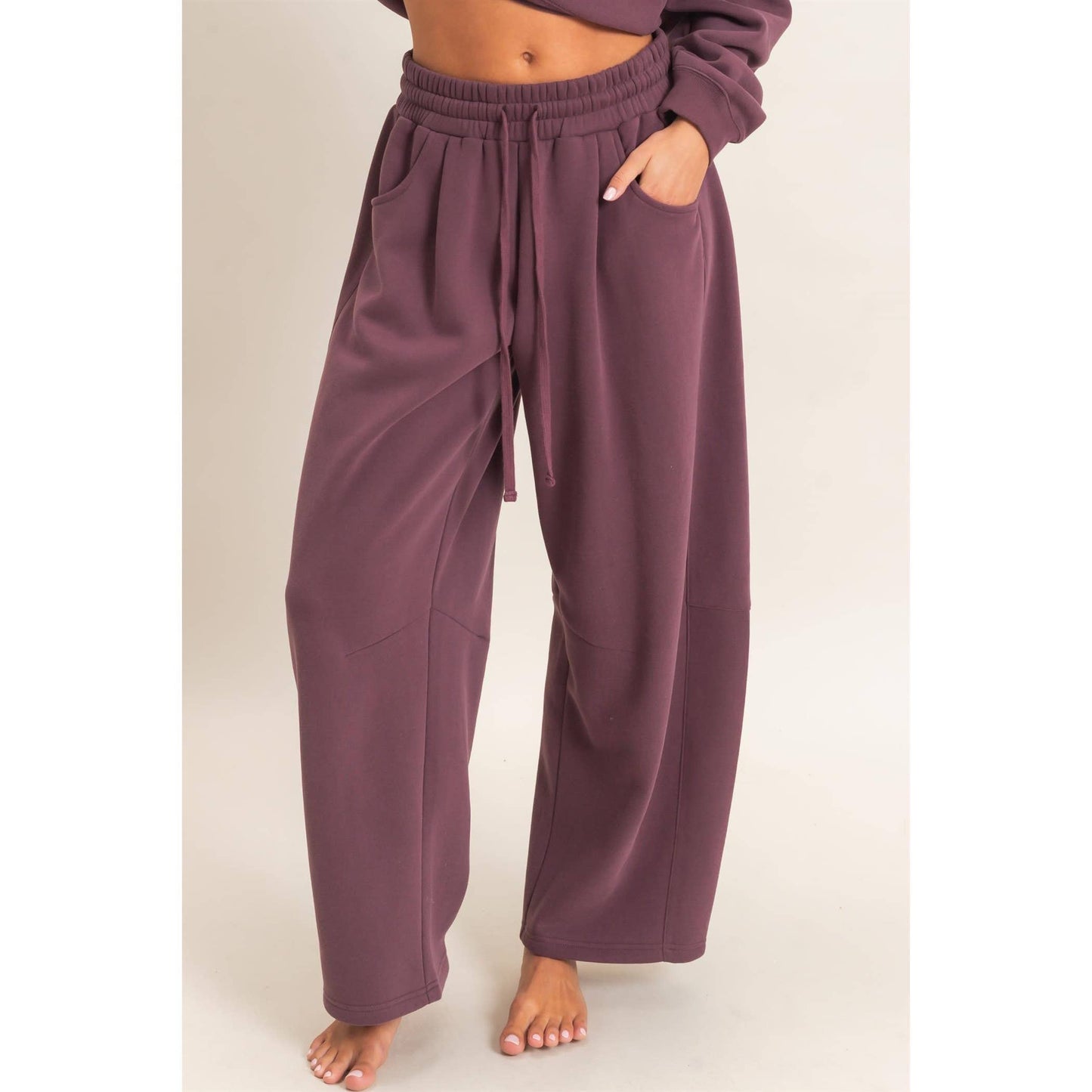 Drawstring Waist Barrel Sweatpants: BLACK / S-M-L(2-2-2)