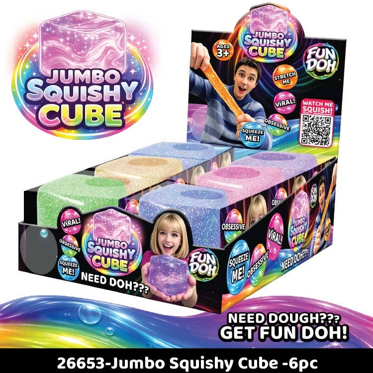 Fun Doh JUMBO Squishy Cube | Viral Assortment - 6/Display: Wholesale Price