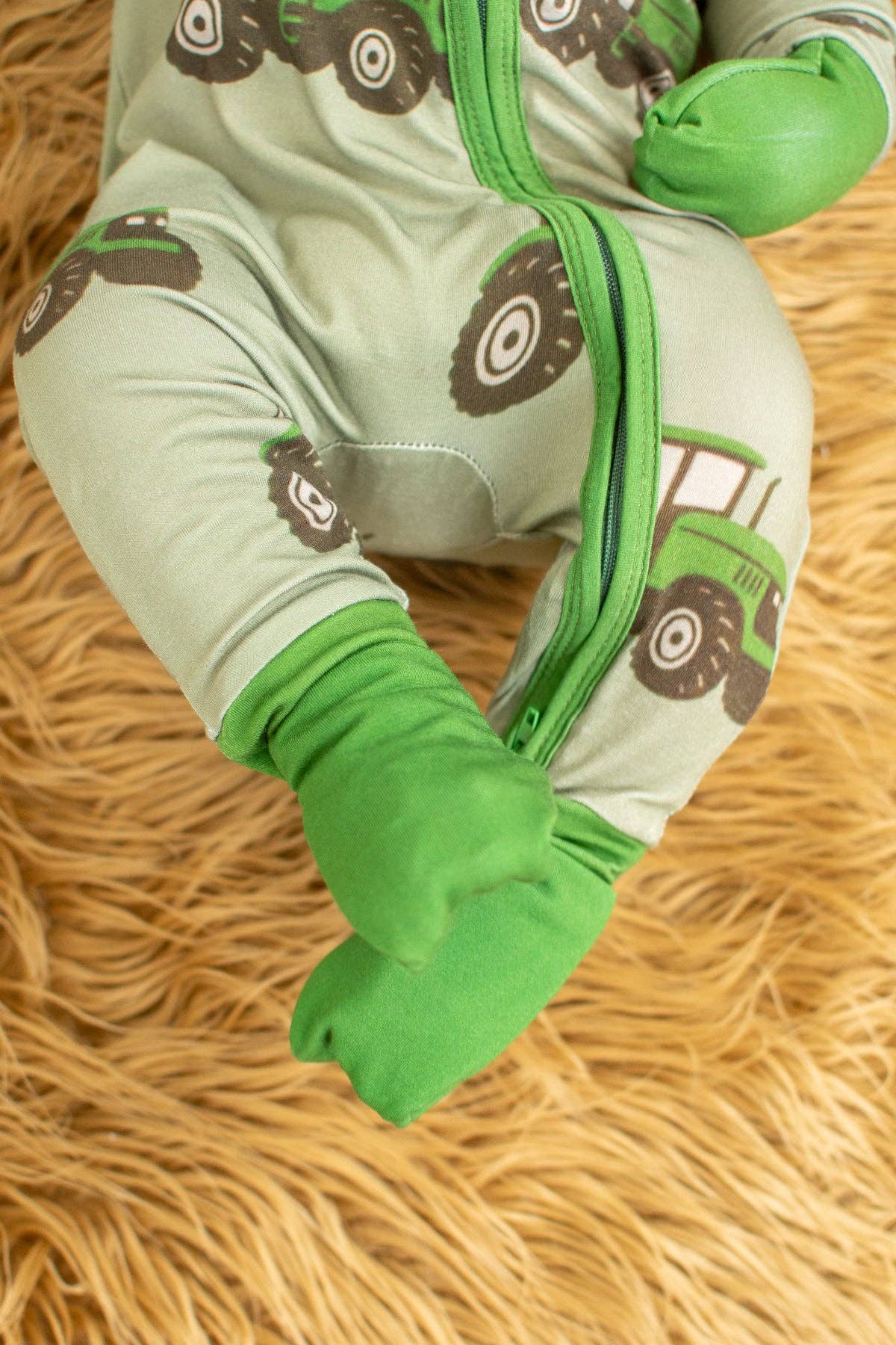 Classic Green Tractor Baby Bamboo Zippy: 0-3 Month