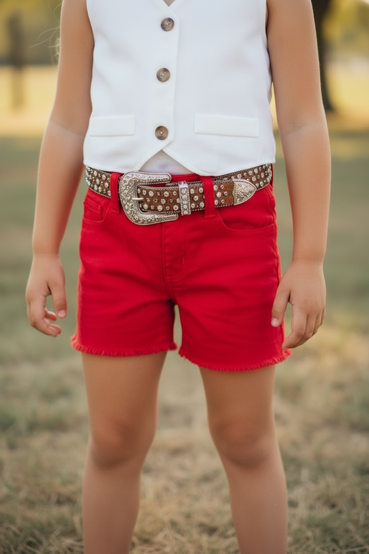 Red denim short