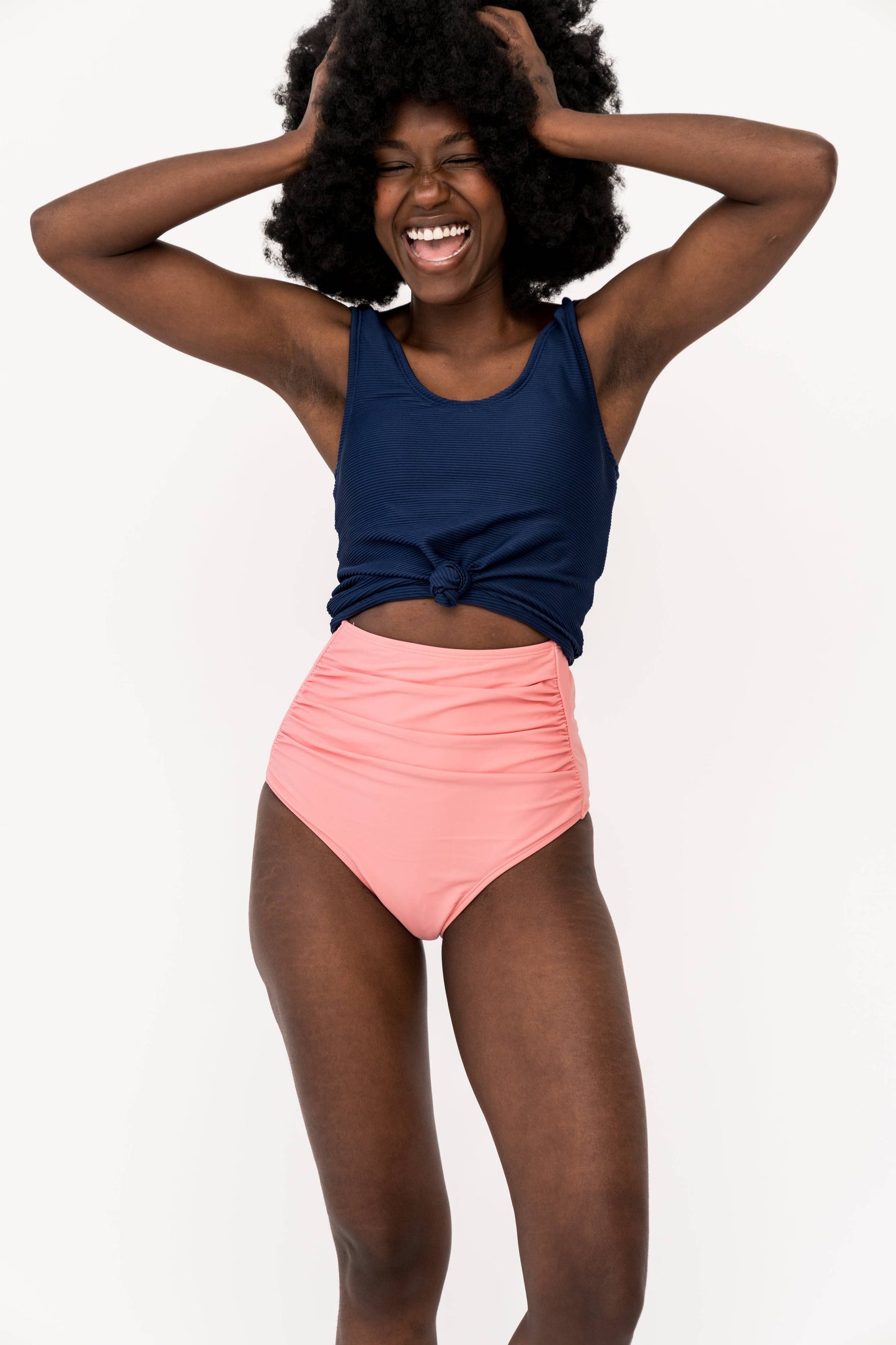 Navy Knotted Front Swim Top
