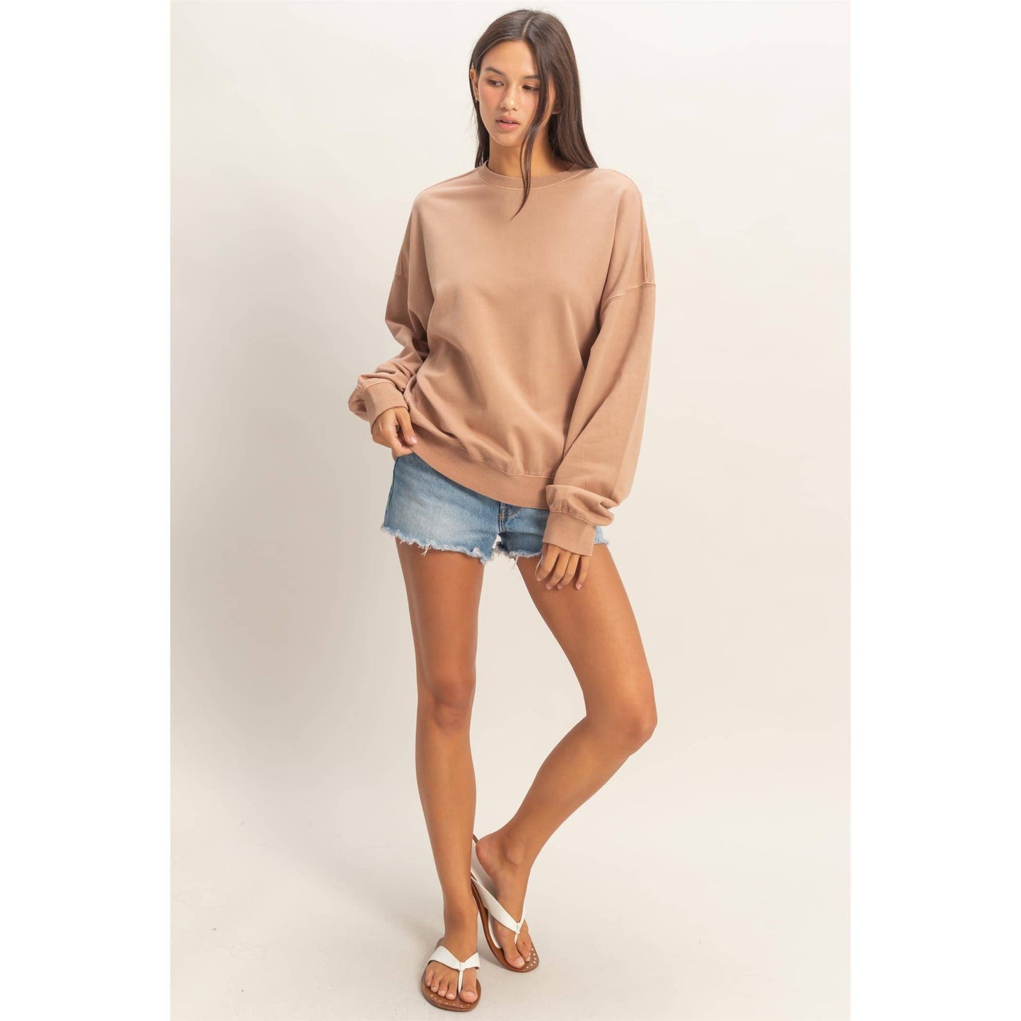 Ribbed Crew Neck Sweatshirt