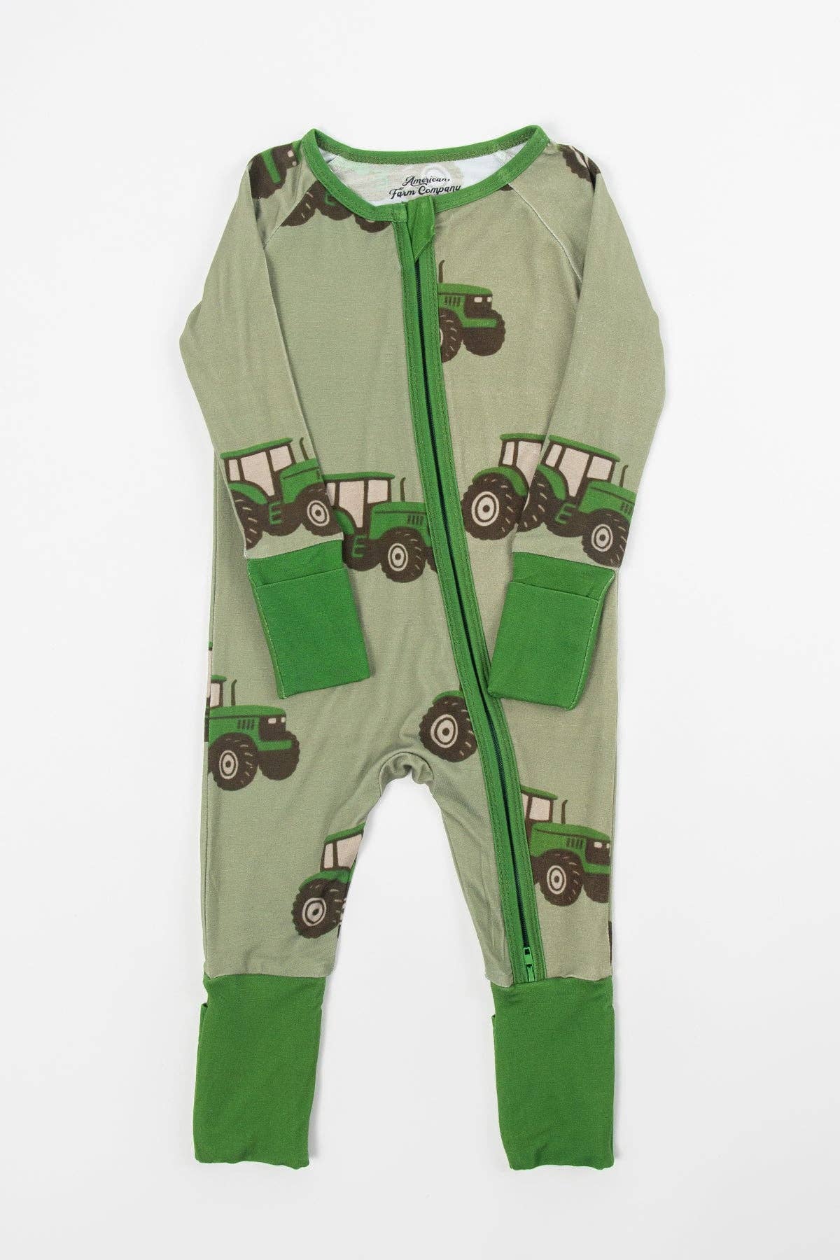 Classic Green Tractor Baby Bamboo Zippy: 0-3 Month