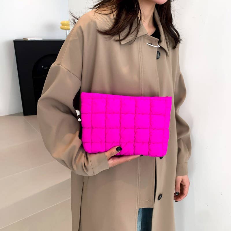 QUILTED PUFFY COSMETIC MAKEUP POUCH CLUTCH BAG | Kelly Green