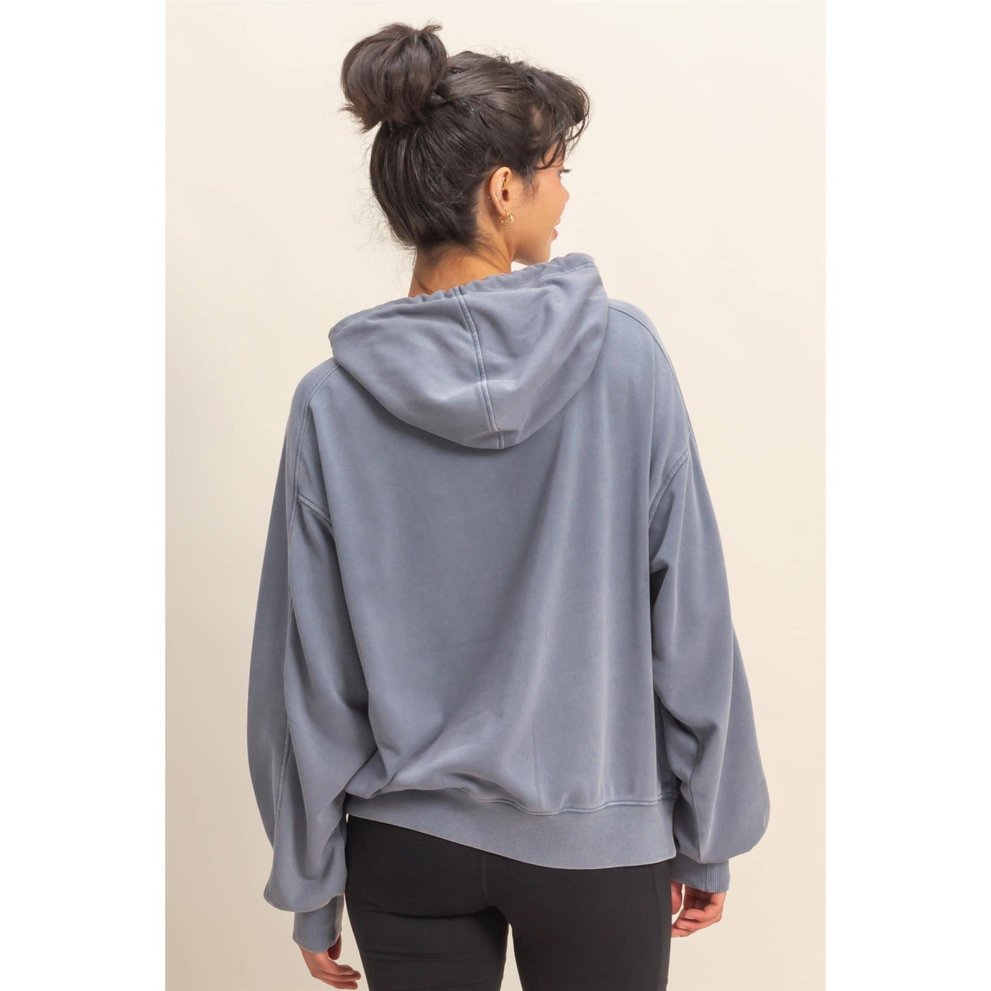 Mineral Washed Seam Detail Hoodie: DARK GREEN / S-M-L(2-2-2)