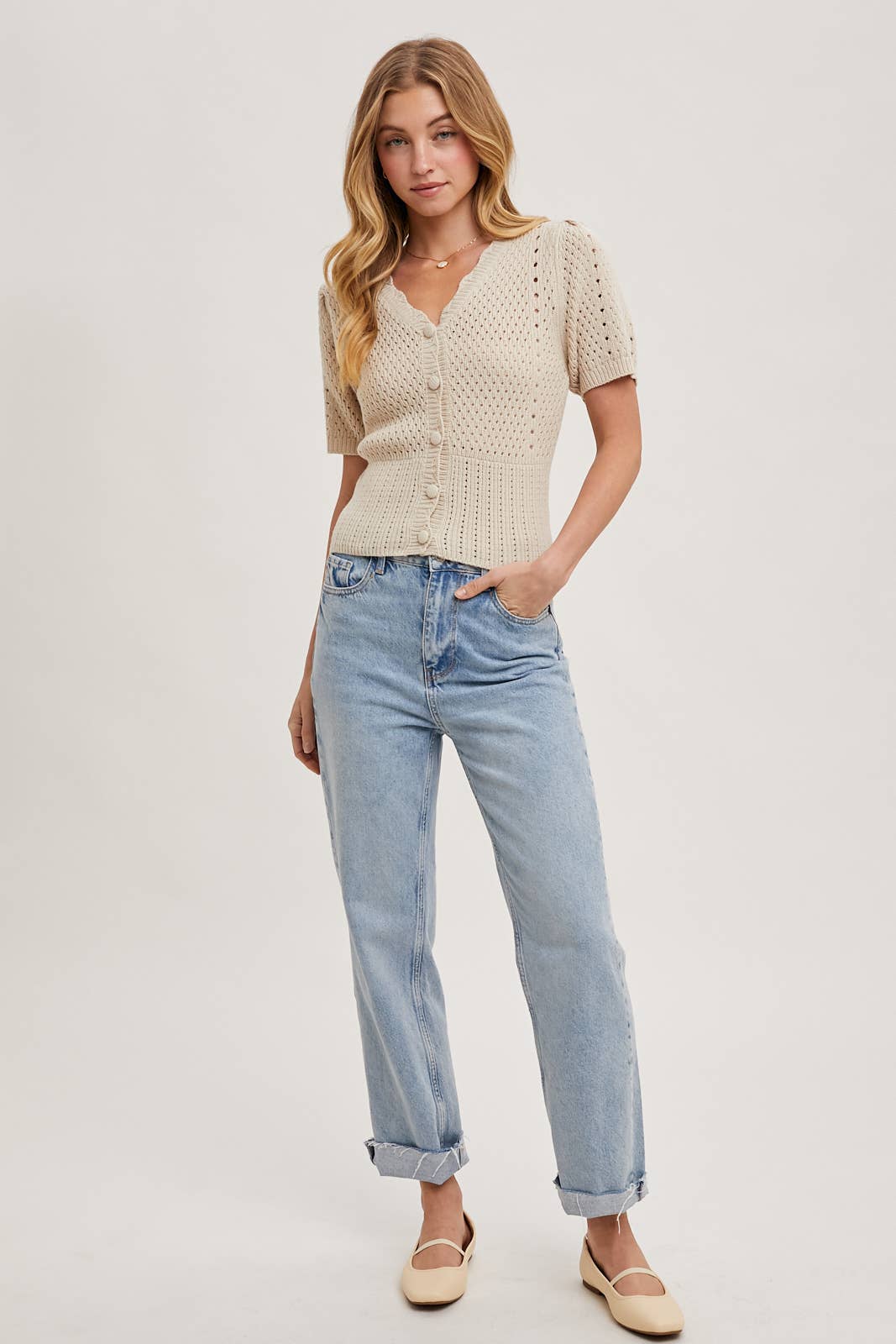 BUTTON DOWN SHORT SLEEVE KNIT CARDIGAN