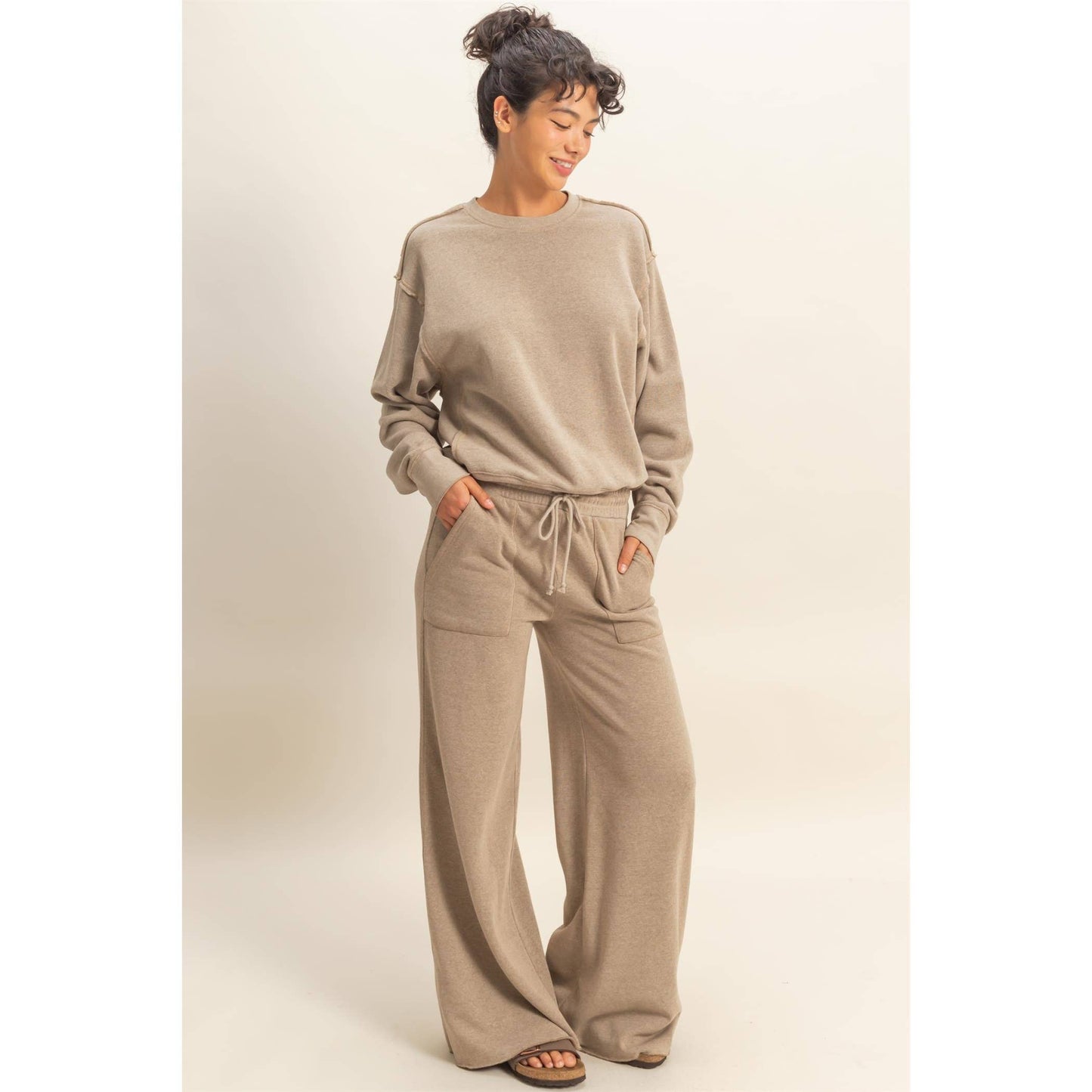 Raw Edge Sweatshirt: MOCHA