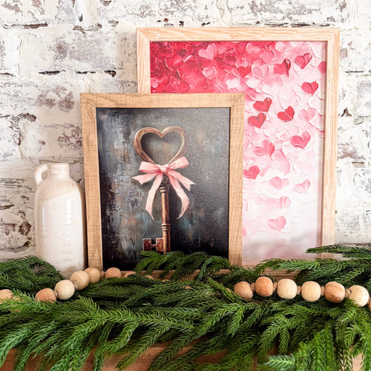 Vintage Gold Key W/ Pink Bow - 11x14 Inches