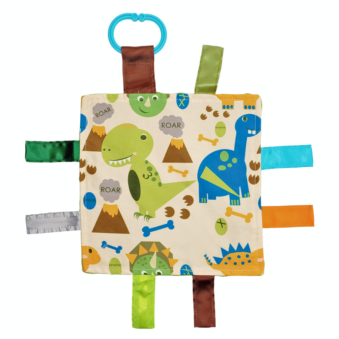 Dinosaur Learning Lovey Crinkle Tag Sensory Toy 8"x8"