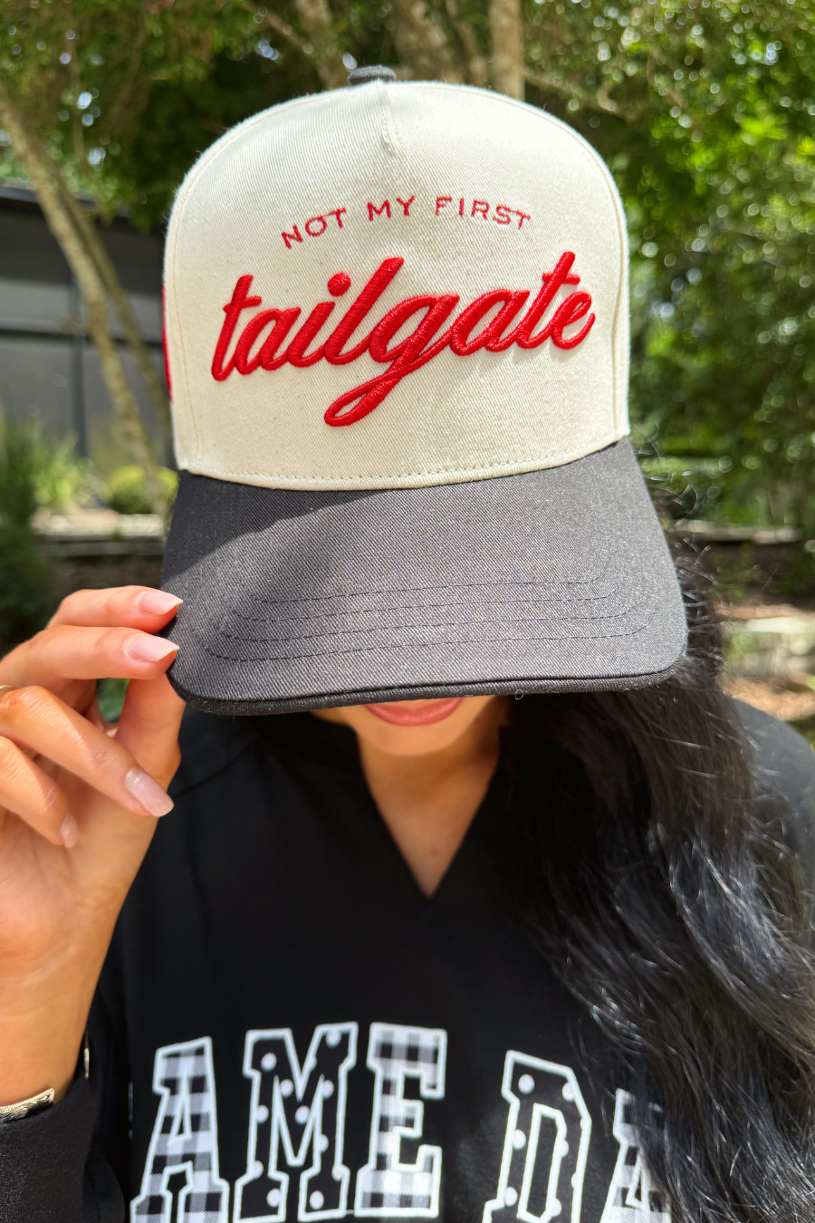 Not My First Tailgate Hat: Red/Black