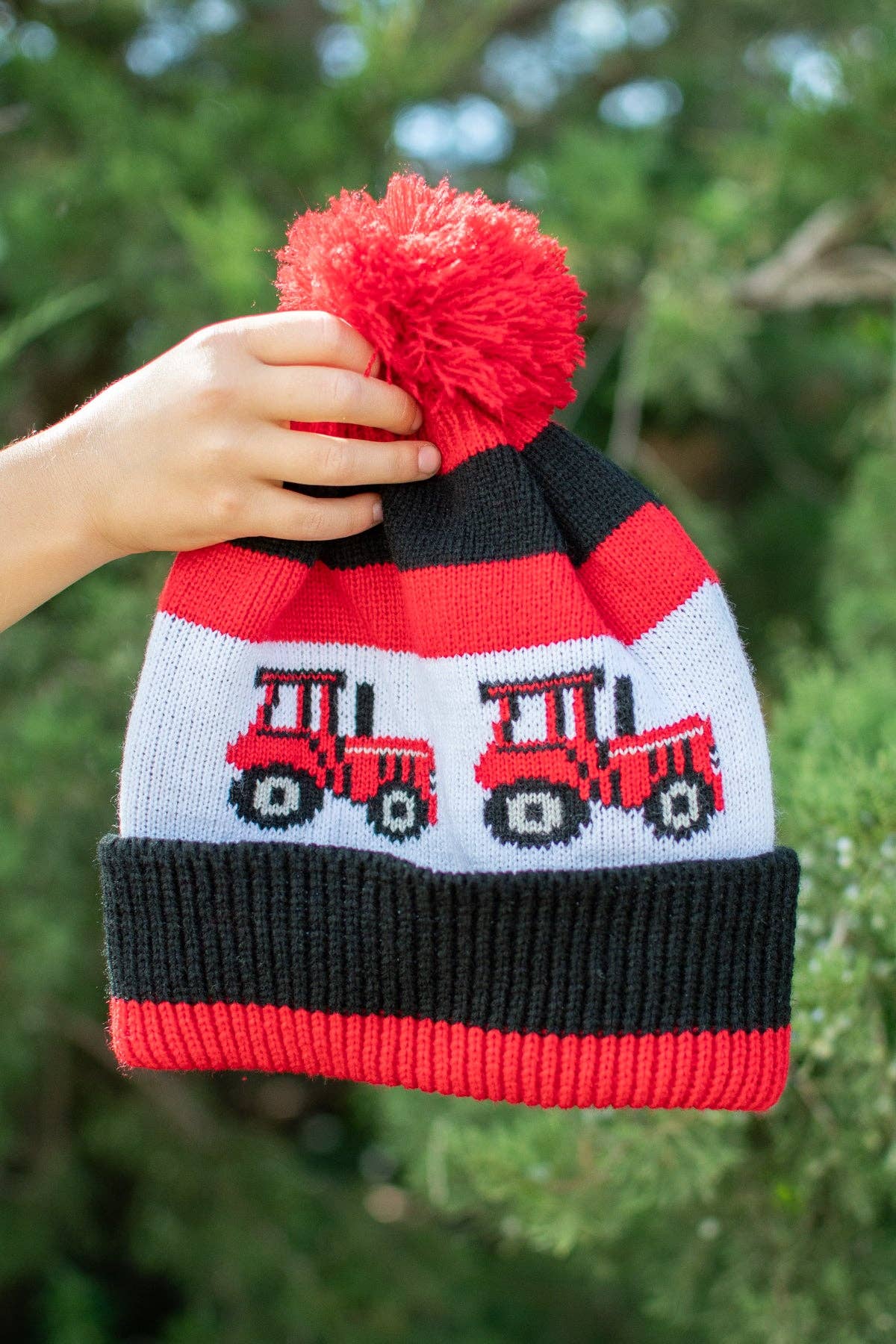 Red Tractor Knit Pom Beanie - Youth