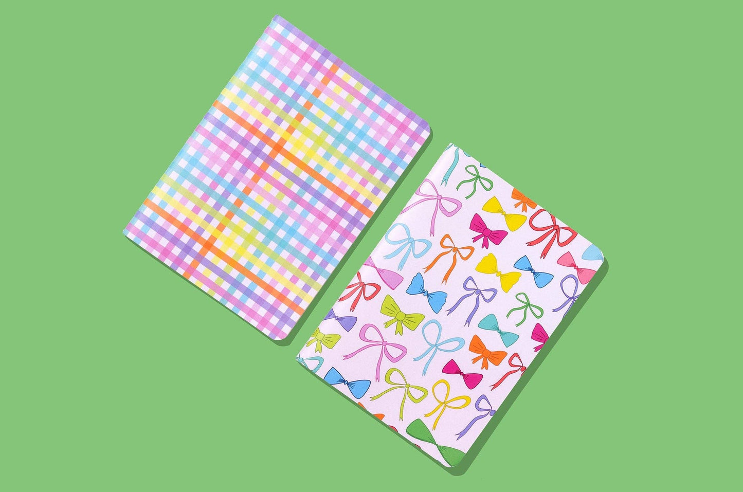 Notebook Set - Colorful Bows + Colorful Gingham - 2 Pc Set