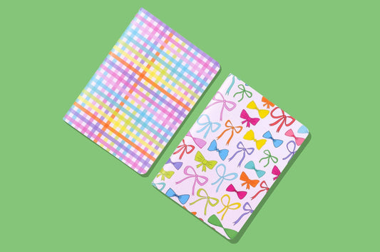 Notebook Set - Colorful Bows + Colorful Gingham - 2 Pc Set