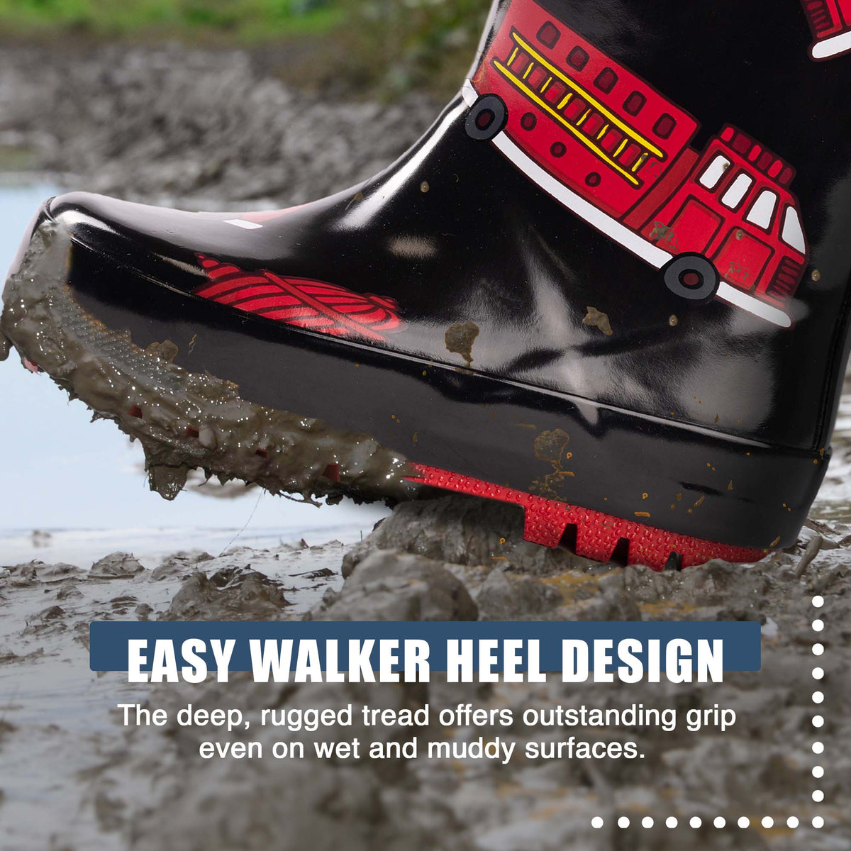 Norty New Waterproof Rain Boots - 40742 - Black Firetrucks: 1 Little Kid
