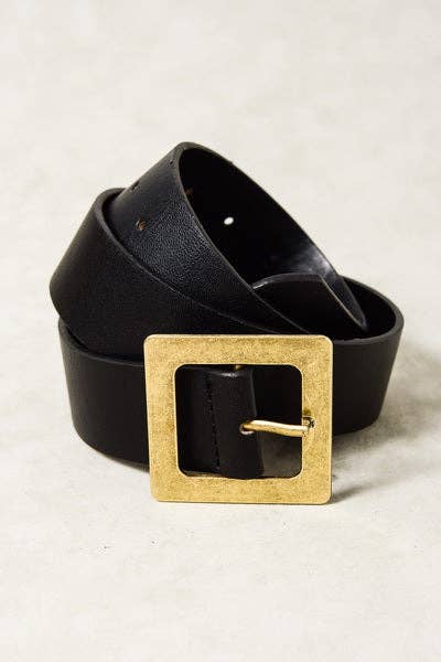 CLASSIC OVERSIZED SQUARE BUCKLE BELTS: BLACK