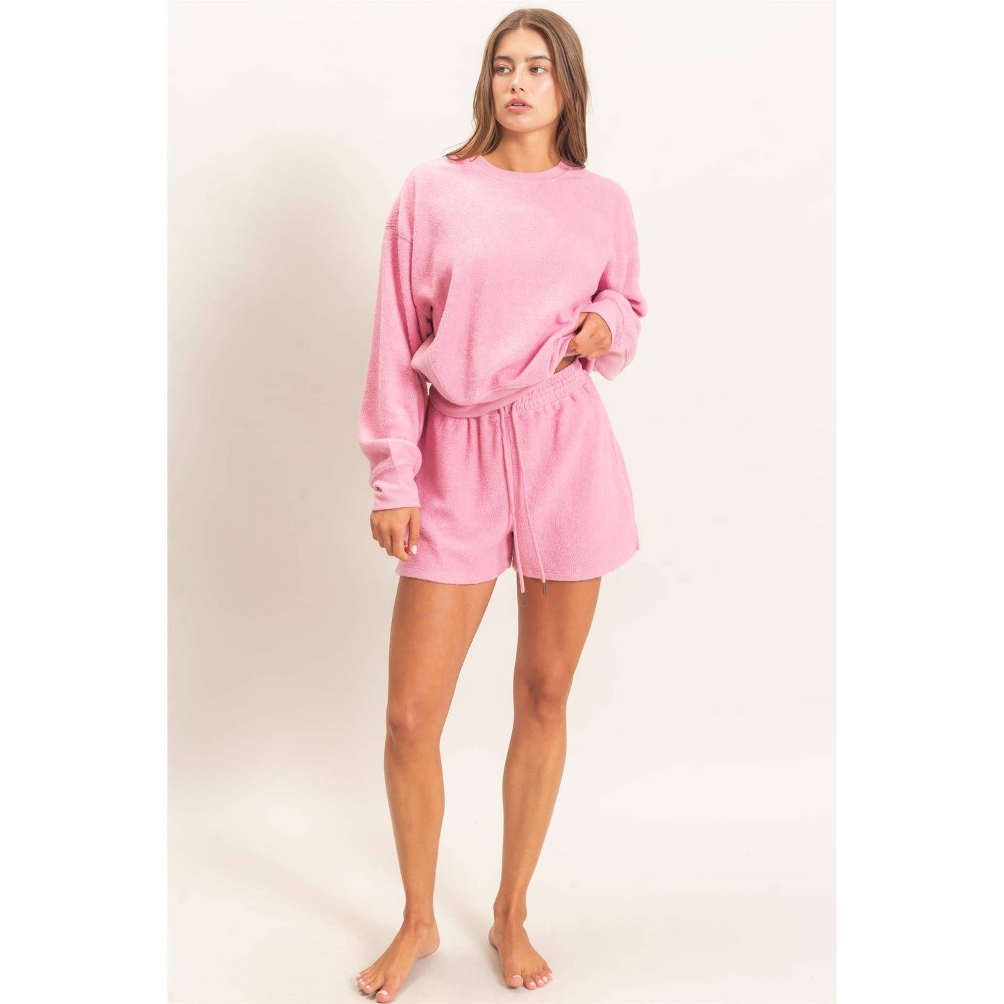 Contrast Sweatshirt & Shorts Set: DARK TEAL / S-M-L(2-2-2)
