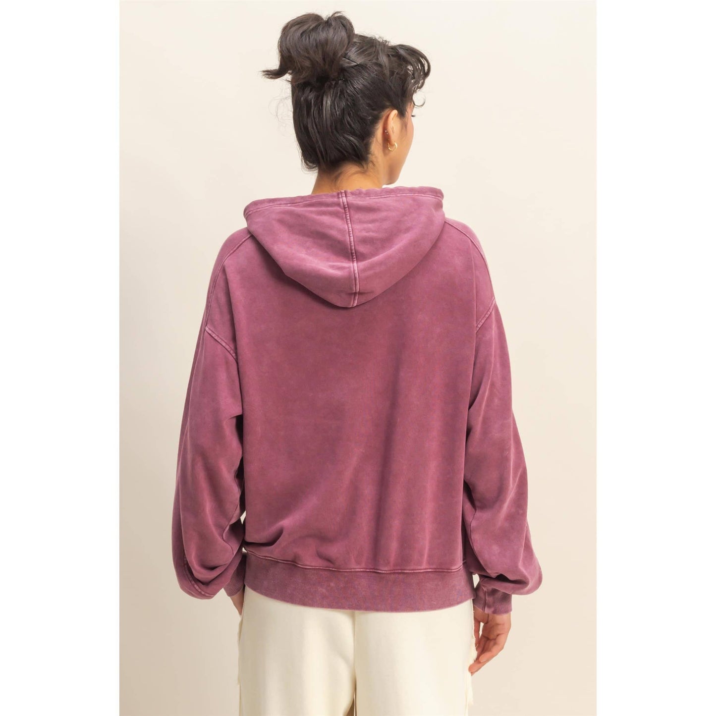 Mineral Washed Seam Detail Hoodie: DARK GREEN / S-M-L(2-2-2)