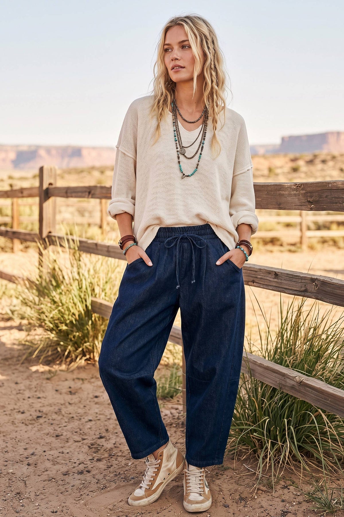 Oversized Washed Barrel Drawstring Pants