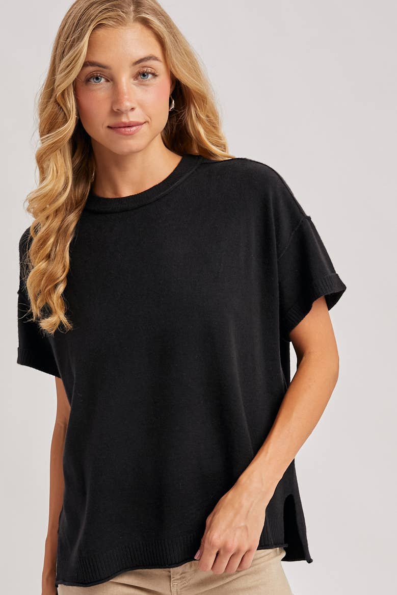 CREW NECK KNIT T-SHIRT: MOCHA