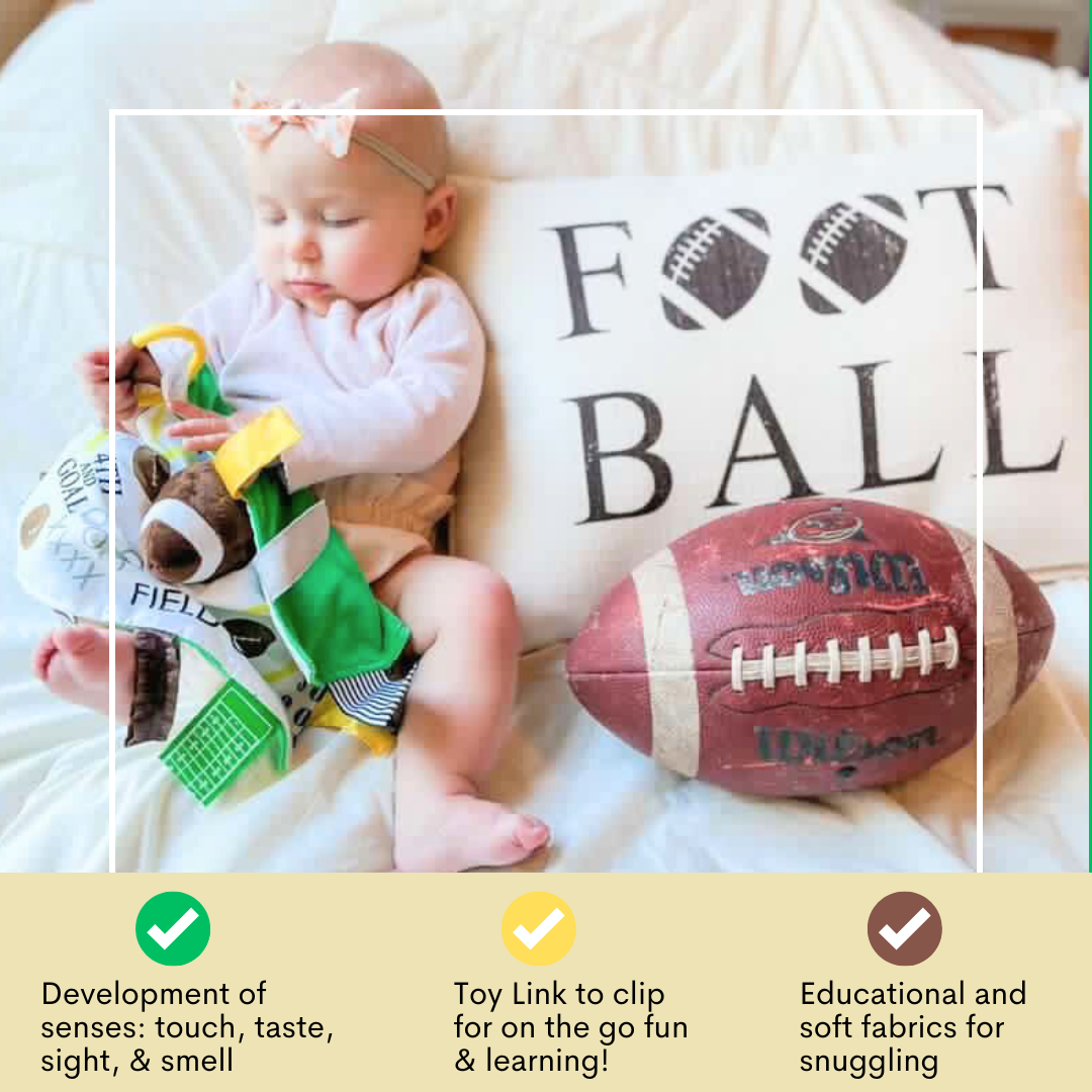 Football Baby Learning Lovey Tag Stroller Toy 10" x 10"