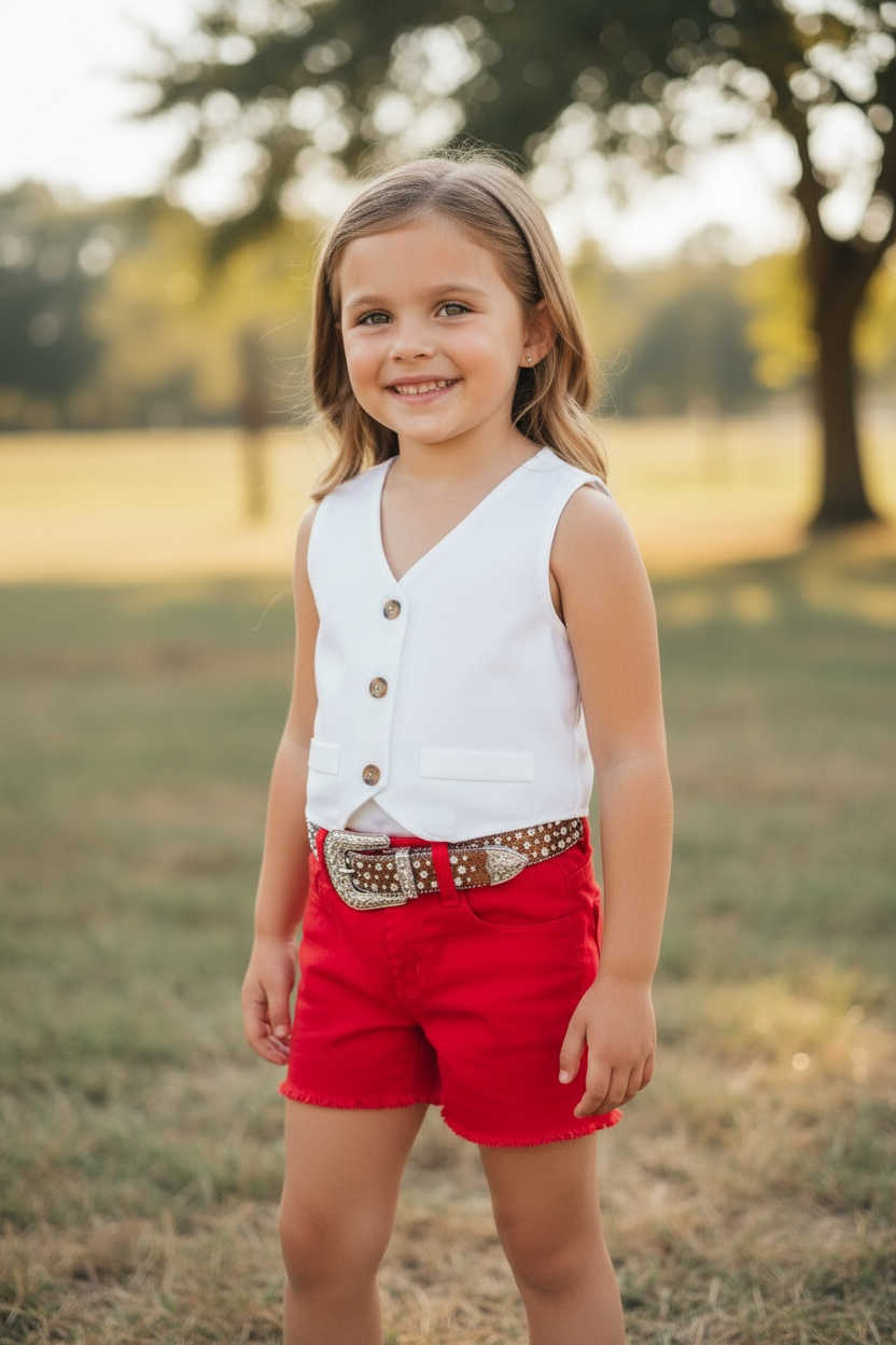 Red denim short