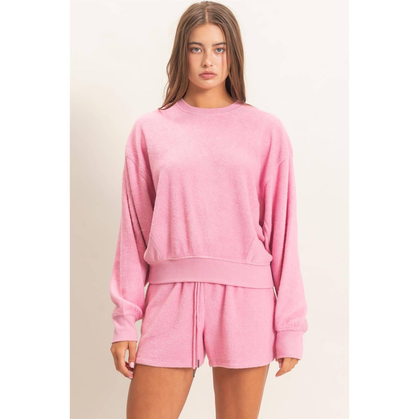 Contrast Sweatshirt & Shorts Set: DARK TEAL / S-M-L(2-2-2)