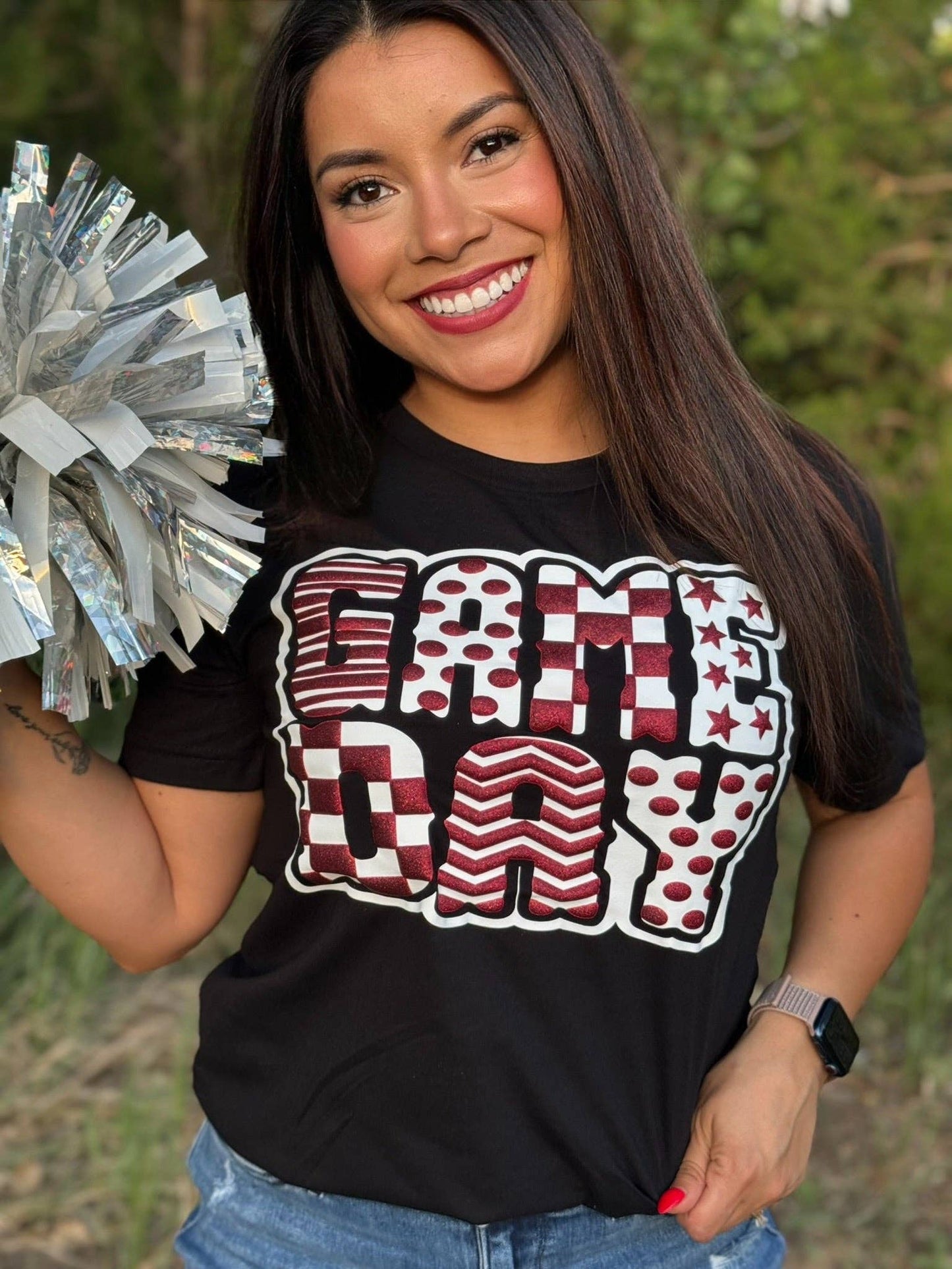 Funky Game Day Tee with Glitter Puff: Black / L / Short Sleeve