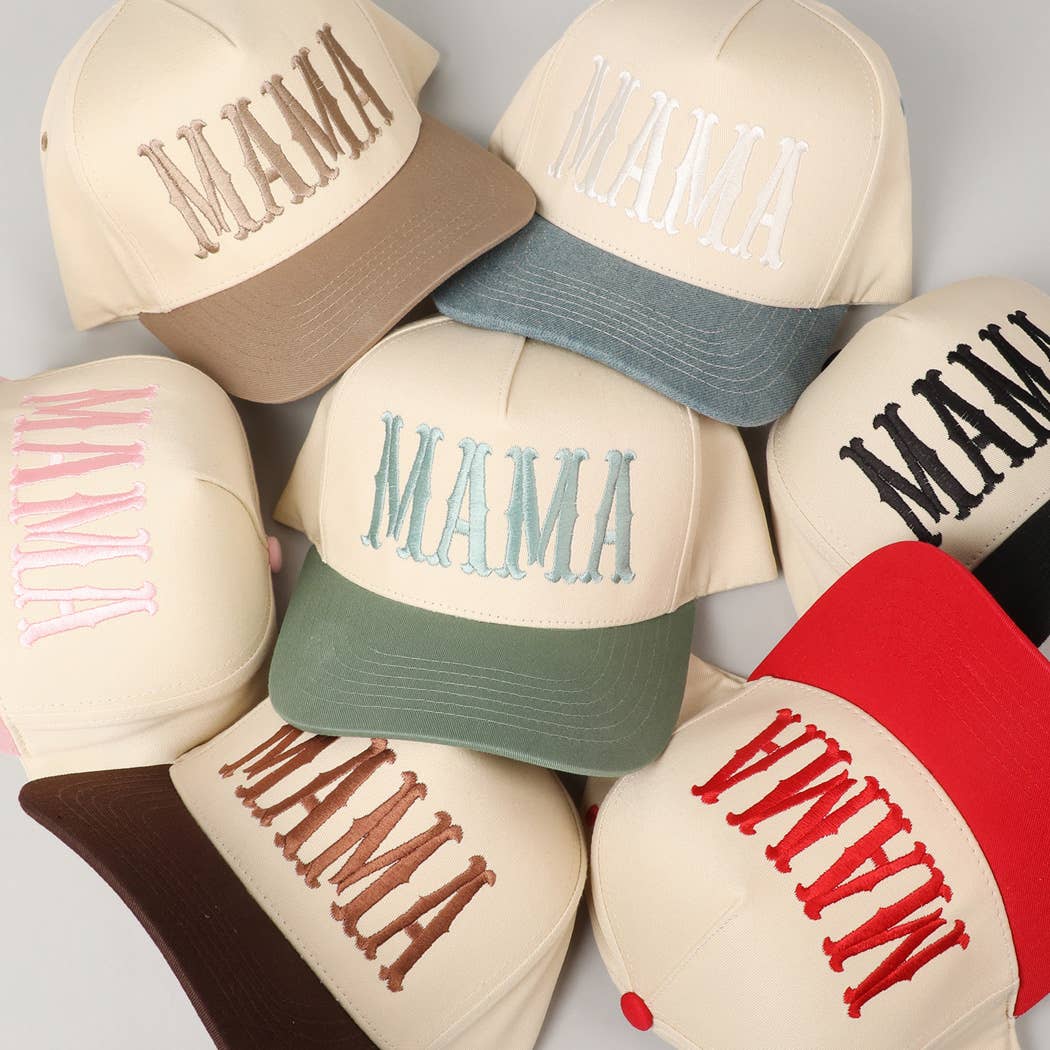 MAMA Typographic Design Embroidery Baseball Cap: Beige / ONE SIZE