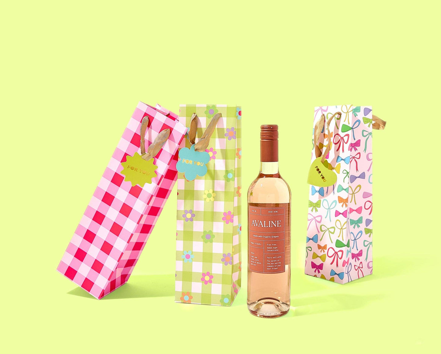 Green Gingham + Flowers Gift Bag