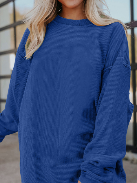Orange Long Sleeve Ribbed Corded Oversized Sweatshirt: Orange / 100%Polyester / 2XL