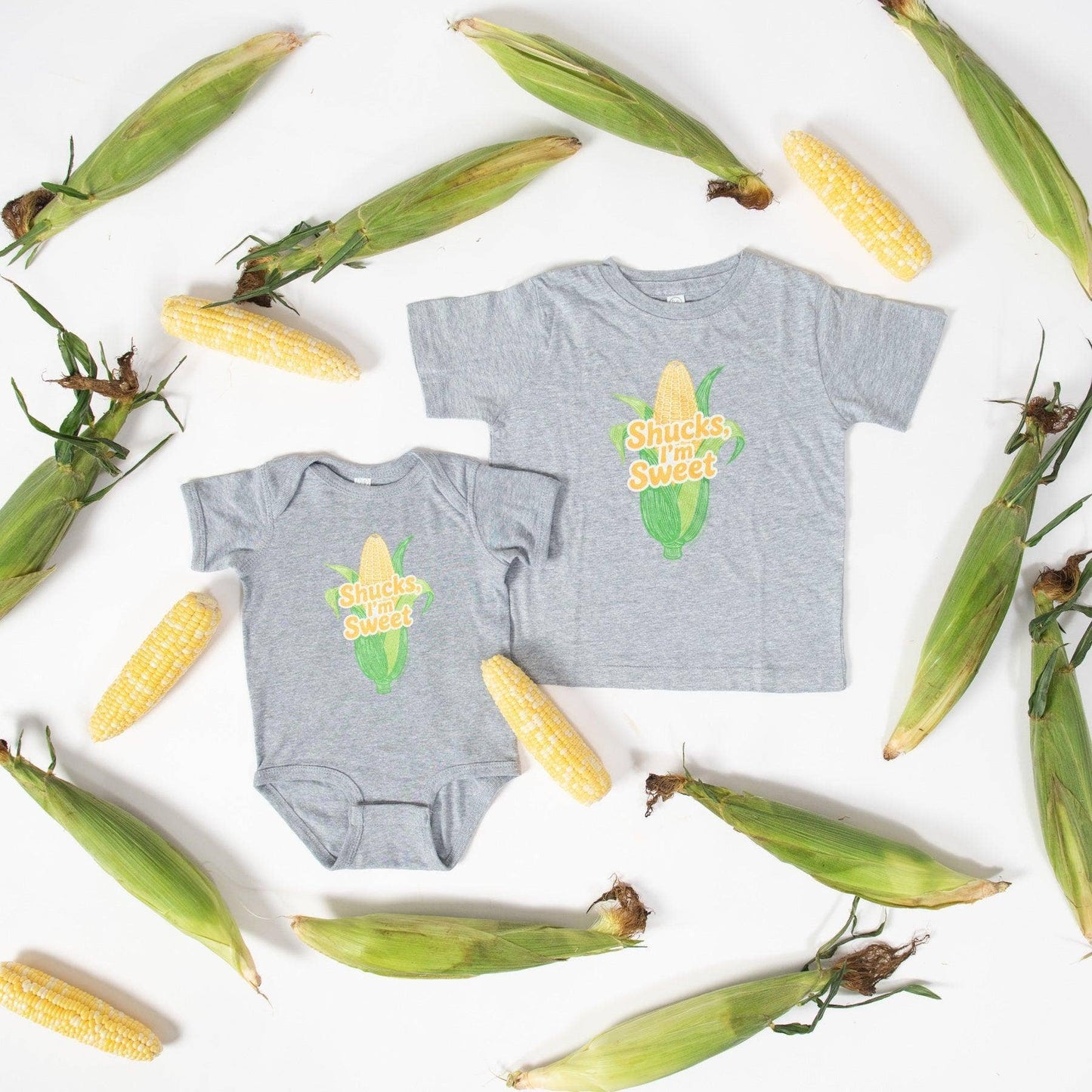 Summer 'Shucks, I'm Sweet' Gray Graphic Onesie: 12-18 MO