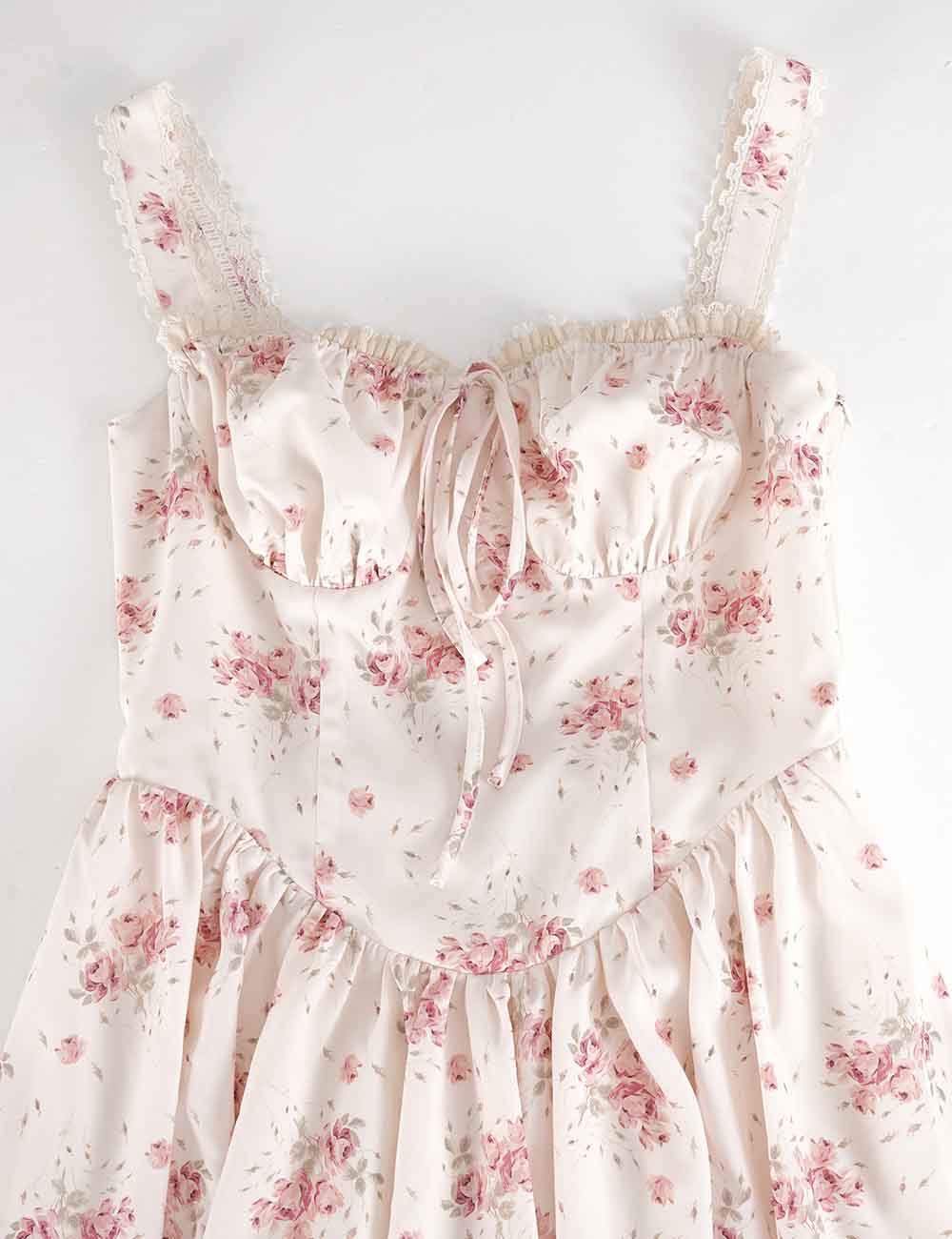 Ladies Boho Floral Square Neck Lace Trim Ruched Mini Dress: Light Yellow / L