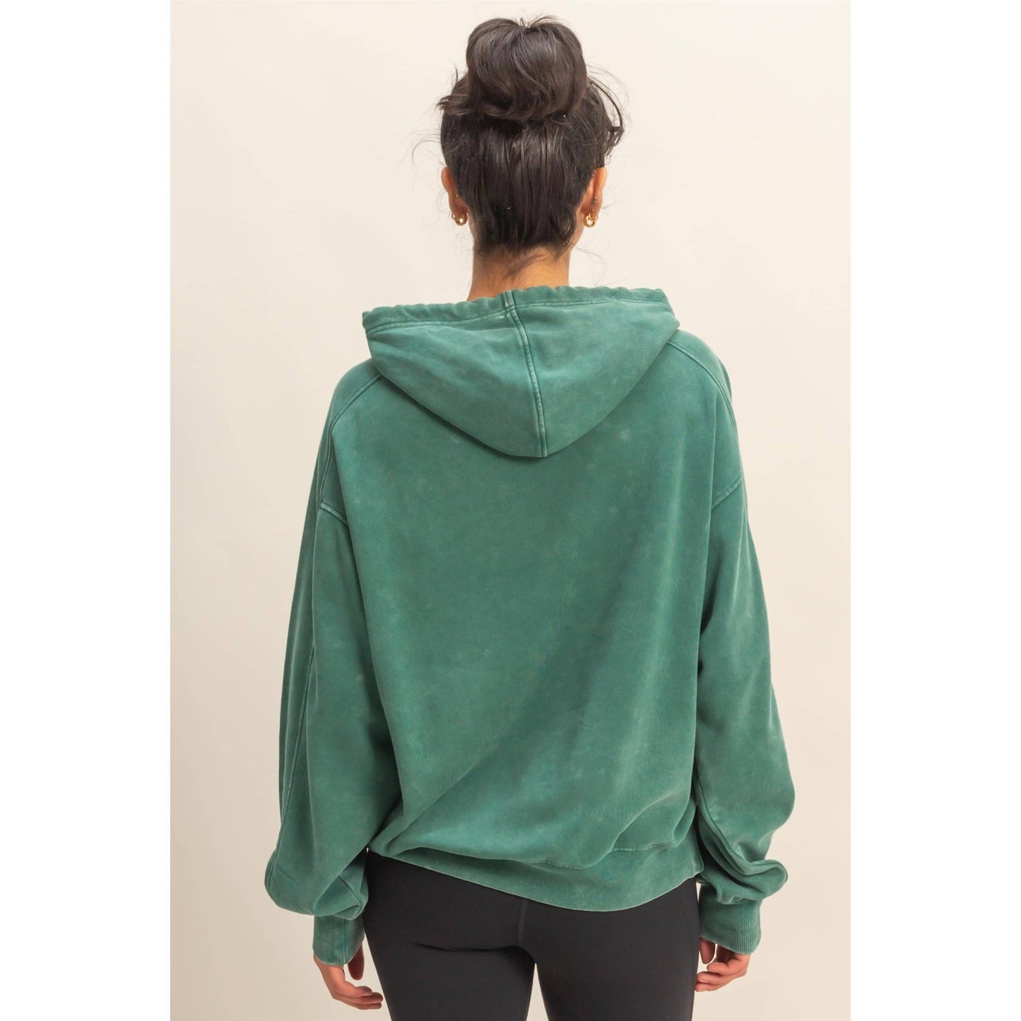 Mineral Washed Seam Detail Hoodie: DARK GREEN / S-M-L(2-2-2)