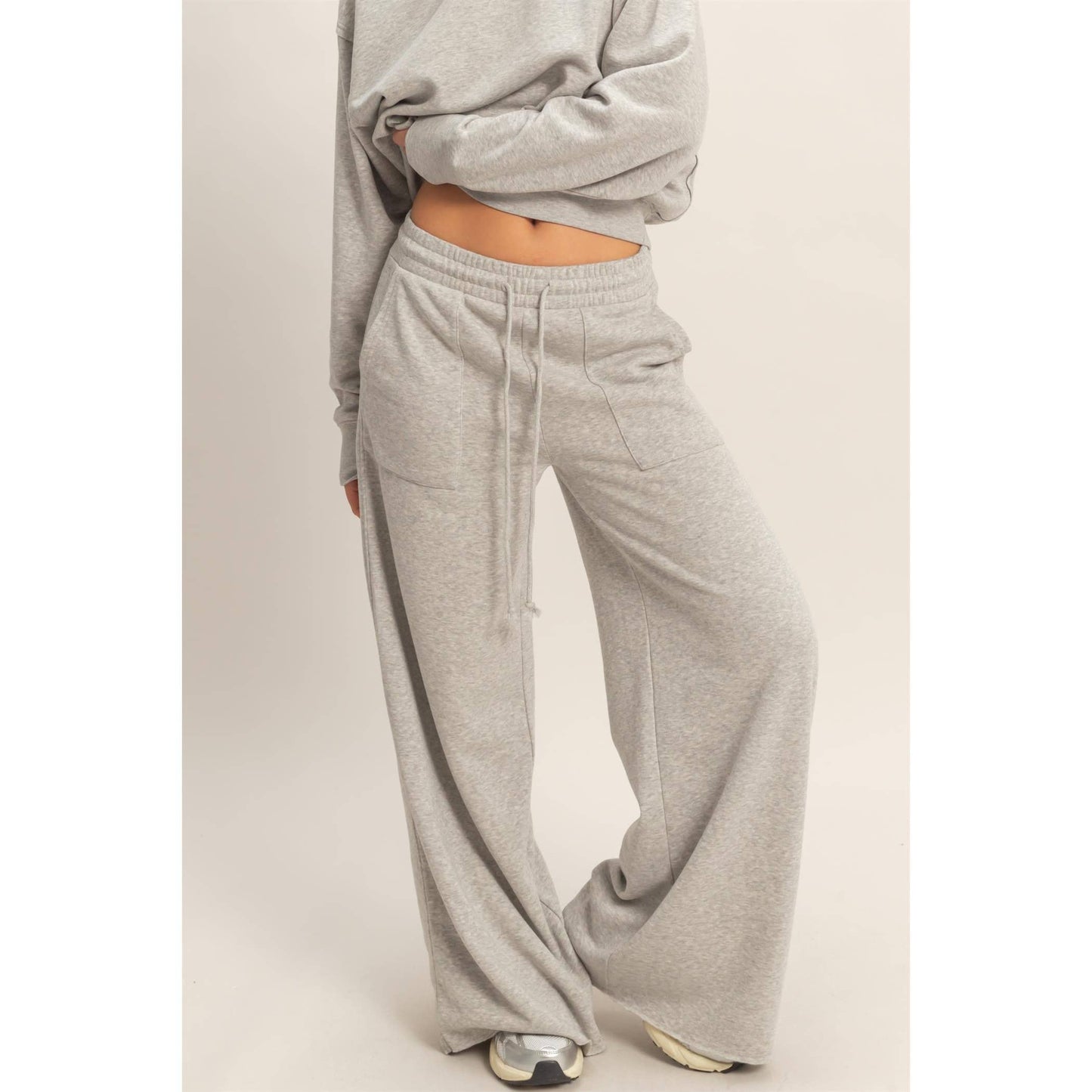 French Terry Wide-Leg Pants: GRAY