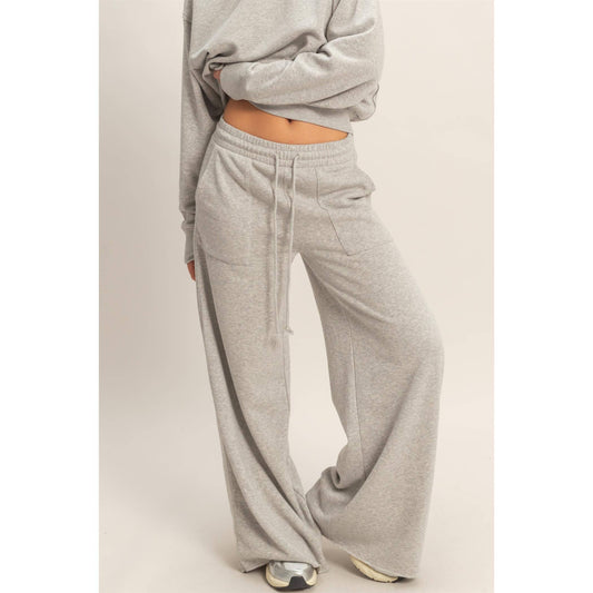 French Terry Wide-Leg Pants: GRAY