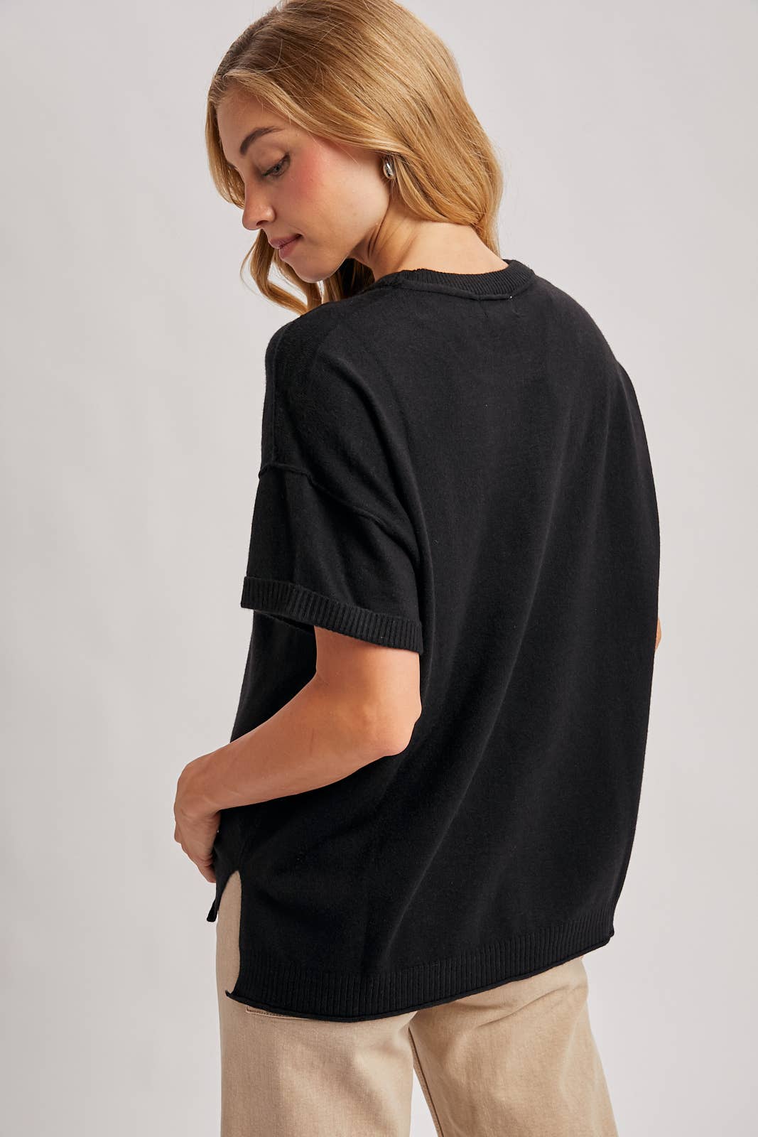 CREW NECK KNIT T-SHIRT: MOCHA