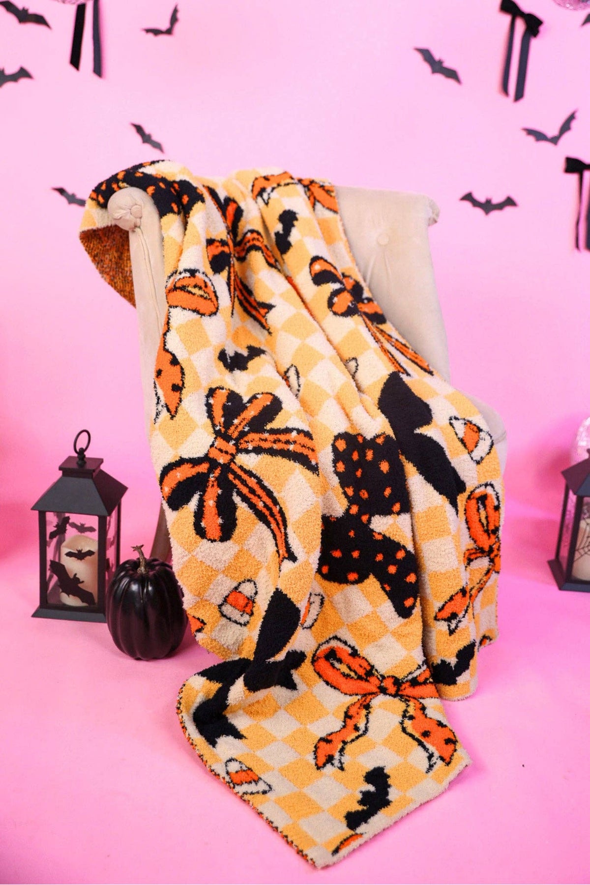Spooky Sweet Blanket: Orange/Black / One Size