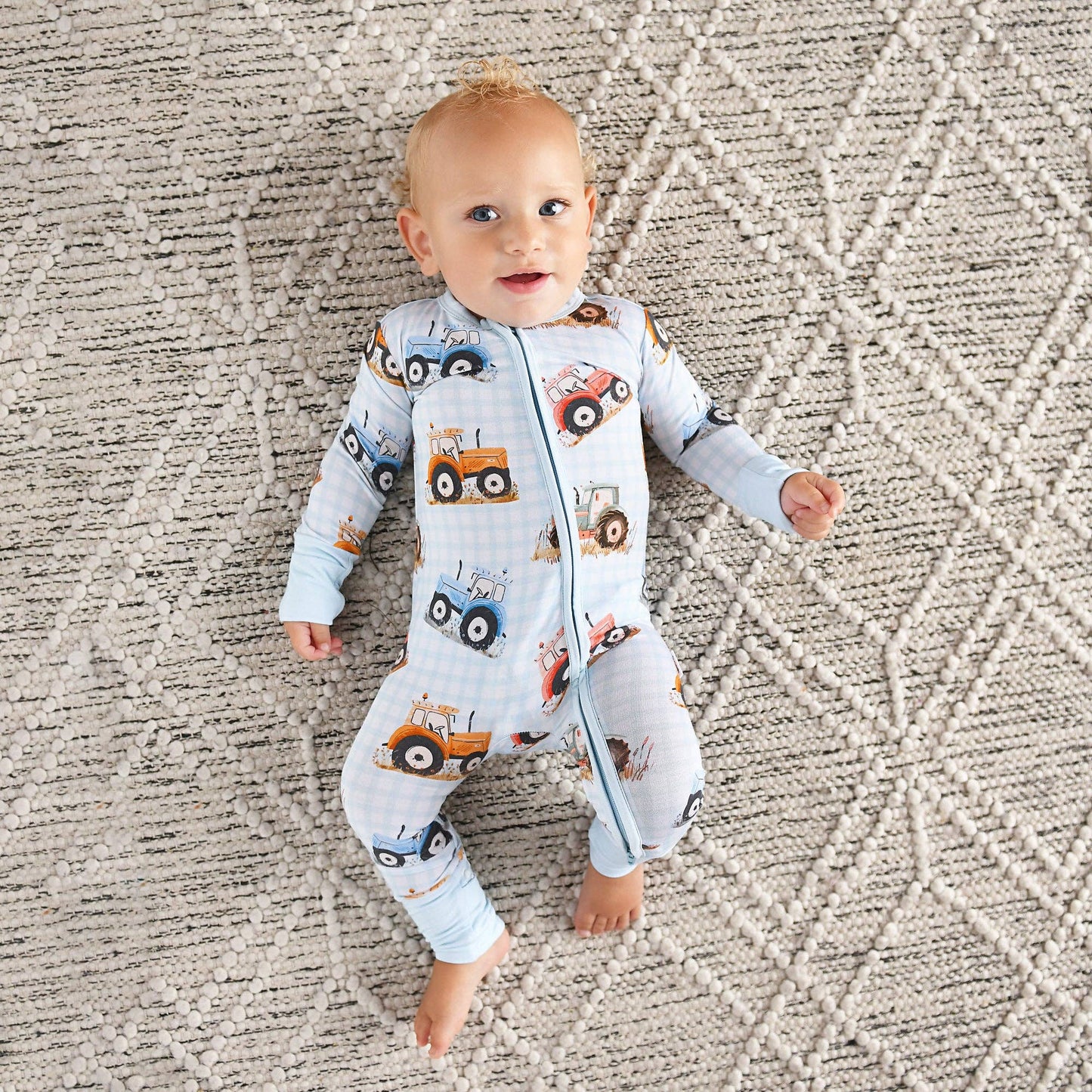 Luca ZIP One Piece Tractor Baby Outfit: Newborn