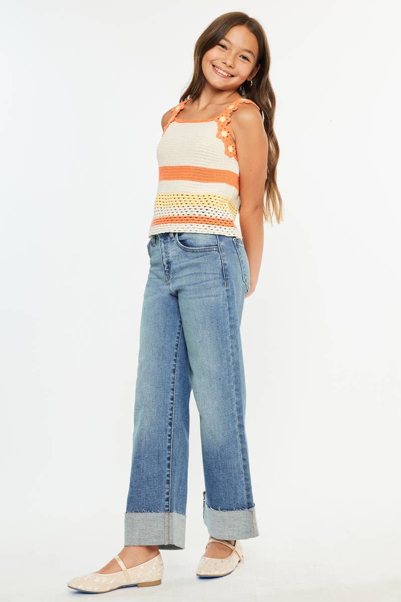 Kan Can Youth HIGH RISE CROP WIDE LEG JEANS