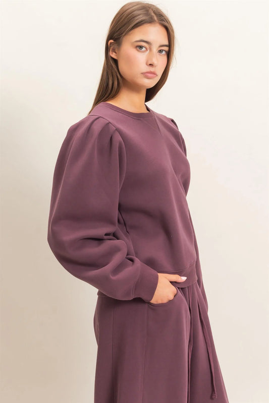 Puff Sleeve Crew Neck Sweatshirt