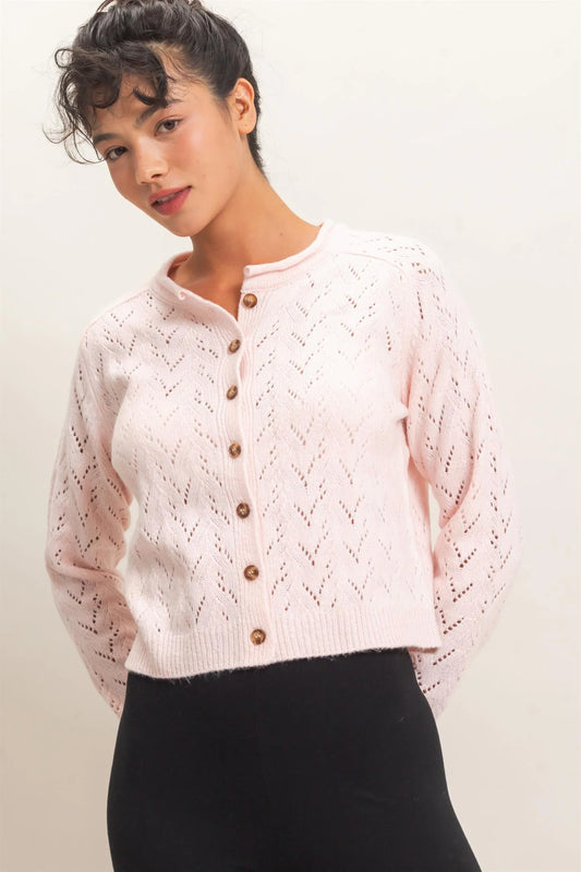 Pointelle Knit Button Front Cardigan