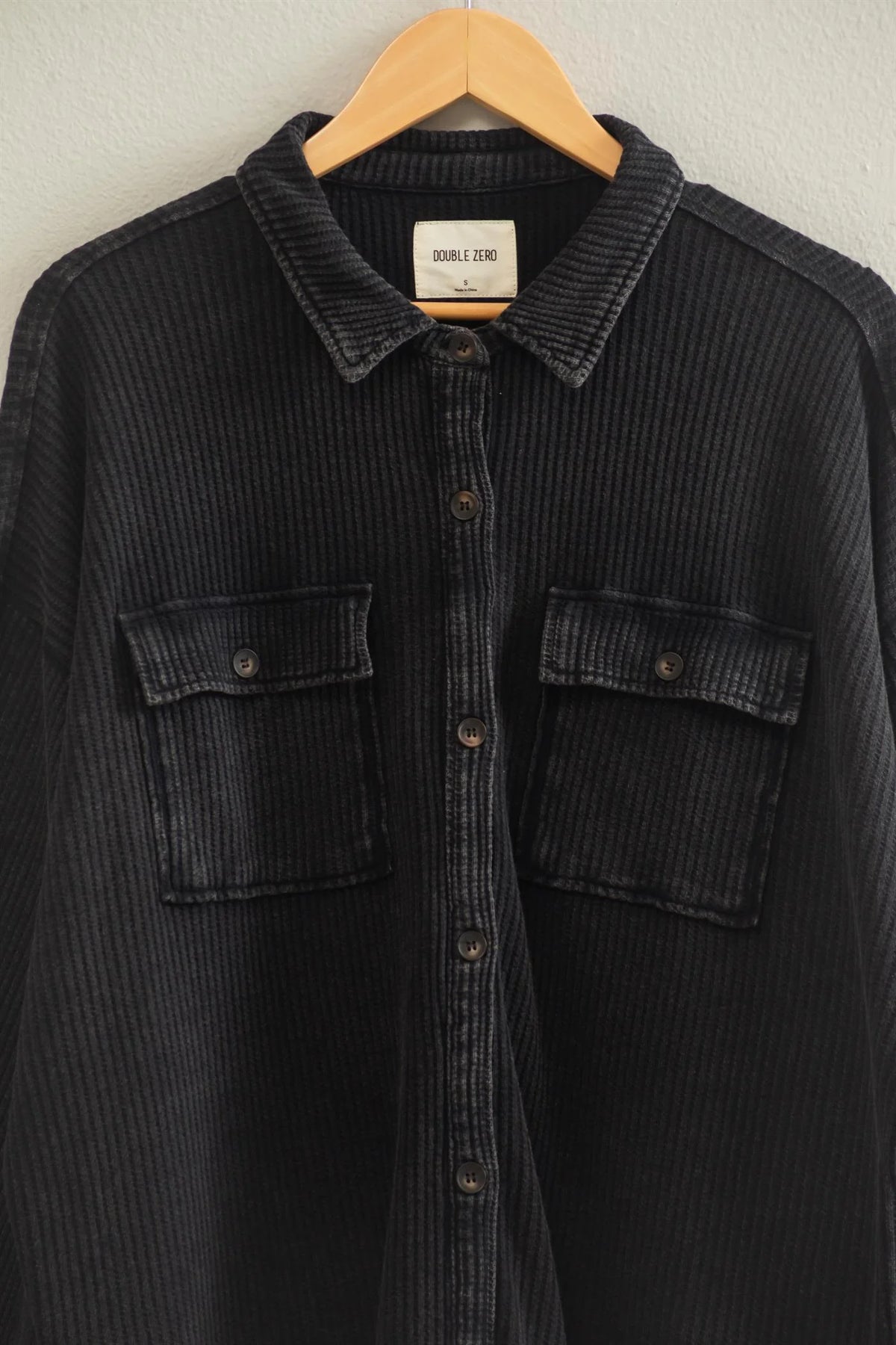 Mineral Wash Waffle Knit Button-Up Shacket