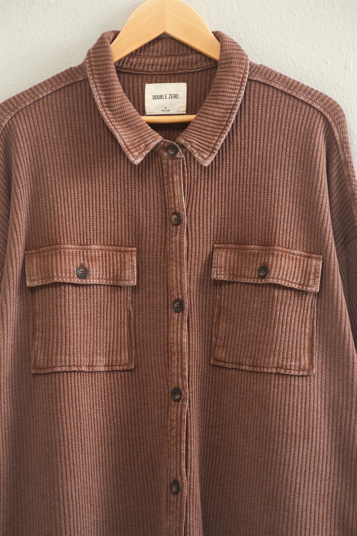 Mineral Wash Waffle Knit Button-Up Shacket