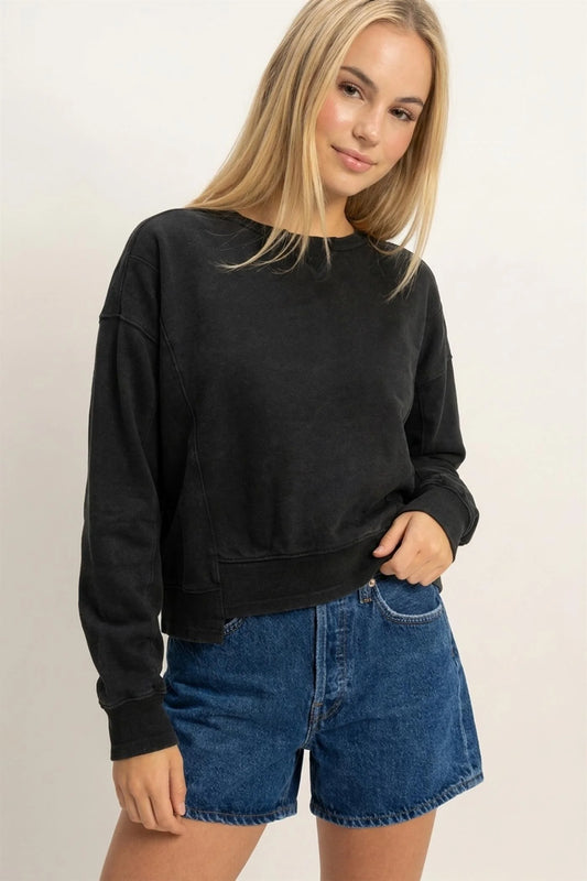 Acid Wash Seam Detail Crew Neck Sweatshirt