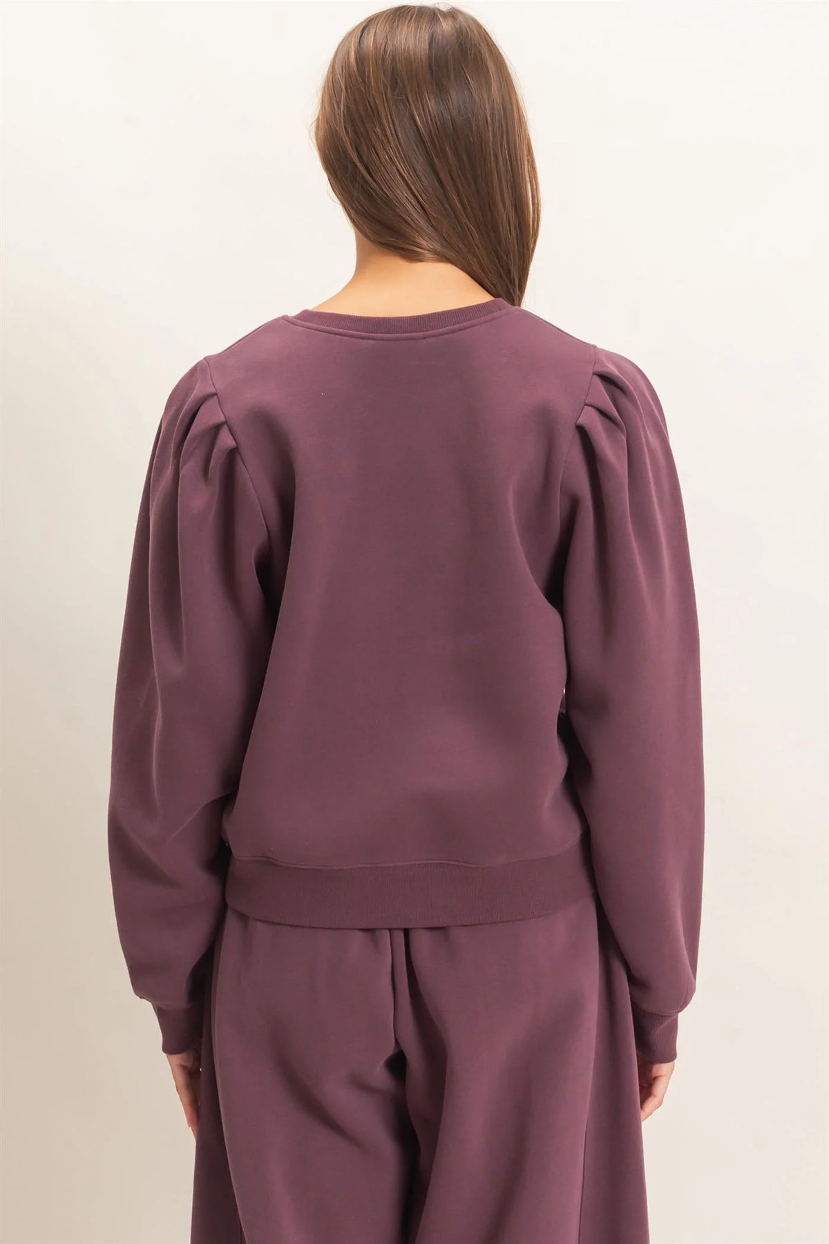 Puff Sleeve Crew Neck Sweatshirt