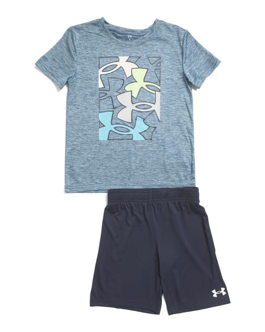 UNDER ARMOUR Little Boys 2pc Tech Logo Short Sleeve Tee And Shorts Set