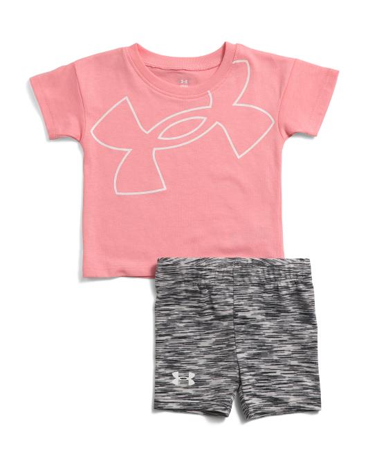 UNDER ARMOUR Infant Girls Big Logo Shirt And Bike Shorts Set
