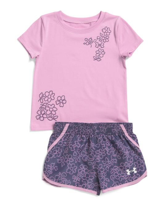 UNDER ARMOUR Toddler Girls 2pc Printed Woven Top And Shorts Set