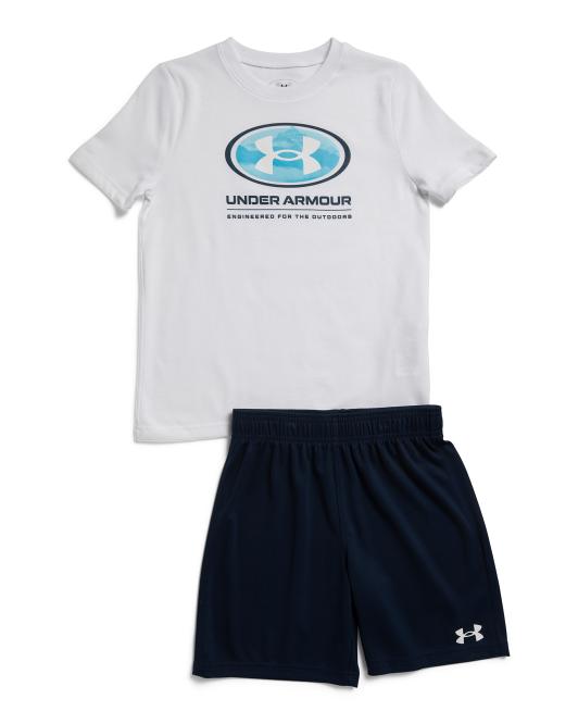 UNDER ARMOUR Big Boys Printed Hooks Tee And Shorts Set