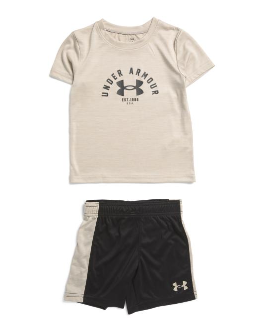 UNDER ARMOUR Little Boys 2pc Twist Bar Down Short Sleeve Tee And Shorts Set